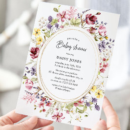 Invitación Chorreo de flores silvestres y óvalo de oro para b