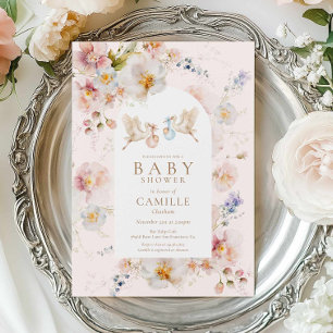 Invitación Chorreo de Gemelos Niño y Niña de Flor Silvestre