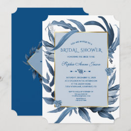 Invitación Chorreo de Hojas Clásicas Azules con Monograma Dor