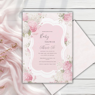 Invitación Chorreo de Hortensias Rosadas Elegante Baby Shower