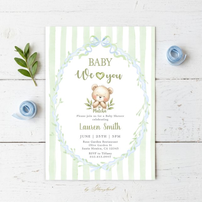 Invitación Chorreo de Matcha para Bebé (Subido por el creador)