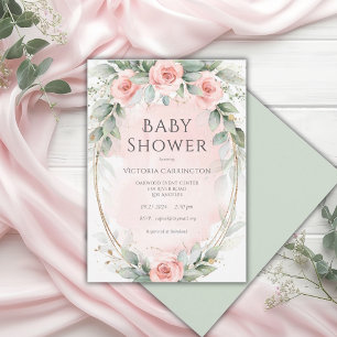 Invitación Chorreo de niña bebé con acuarela floral rosa