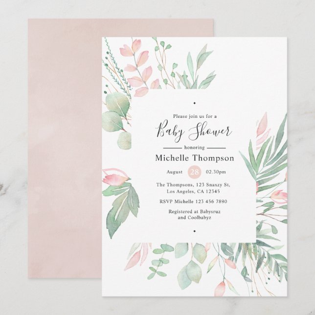 Invitación Chorreo de Pastel Cumpleaños de Bebé con Verdor (Anverso / Reverso)