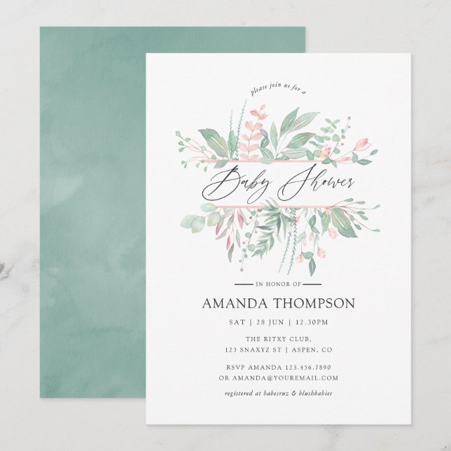 Invitación Chorreo de Pastel Verde Geométrico Baby Shower (Anverso / Reverso)