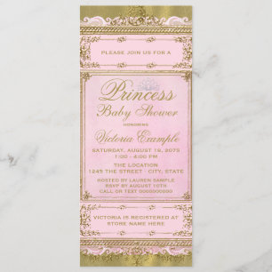 Invitación Chorreo de Princesa de Papel de Oro y Rosa para Ba