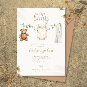 Invitación Chorreo de ropa a la acuarela Baby Shower Neutral
