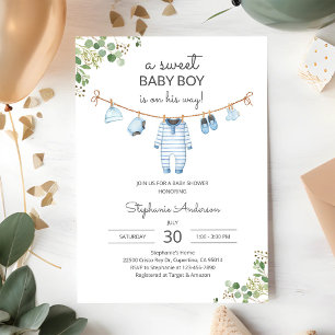 Invitación Chorreo de Ropa Pastel para Baby Shower