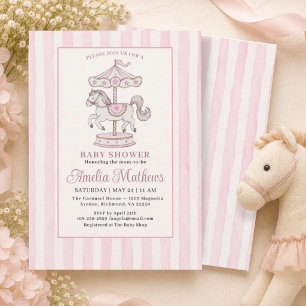 Invitación Chorreo de Rosa Acuarela Rayas Shower de Niña Bebé