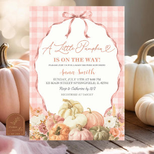 Invitación Chorreo de Rosa Gingham Coquette Calabaza Baby Sho