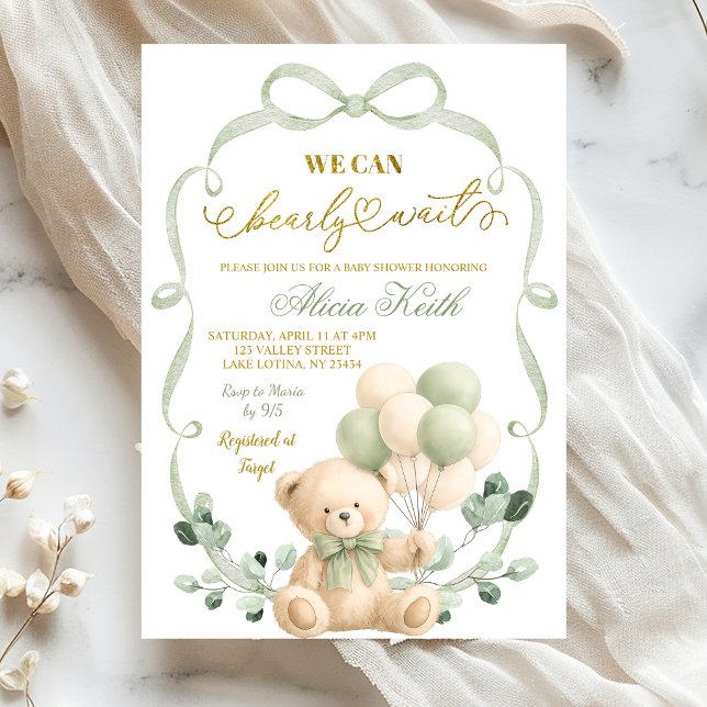 Invitación Chorreo de Verde Sabio Coquette Oso Baby Shower (Subido por el creador)