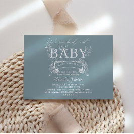Invitación Chorreo Floral Azul Vintage Intemporal para Baby S