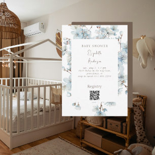Invitación Chorreo Floral Azul y Marrón para Baby Shower