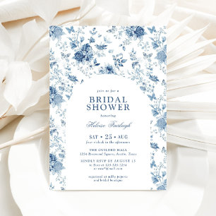 Invitación Chorreo Floral Chinoisería Azul para Despedida de 