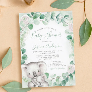 Invitación Chorreo Floral de Eucalipto para Baby Shower de Ko