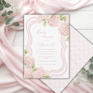 Invitación Chorreo Floral Elegante Rosa Cumpleaños de Bebé