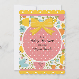 Invitación Chorreo Floral Rosa Amarillo Azul y Lunares para B