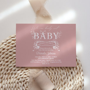 Invitación Chorreo Floral Rosa Intemporal Vintage para Baby S