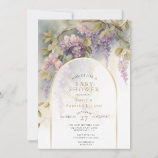 Invitación Chorreo Floral Vintage de glicina para Baby Shower