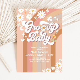Invitación Chorreo Groovy Baby Hippie Retro Baby Shower
