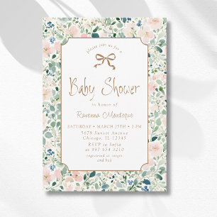 Invitación Chorreo Naval Rosa Floral Dorado Baby Shower