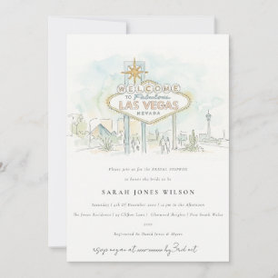 Invitación Chorreo Nupcial de Acuarela de Las Vegas Nevada