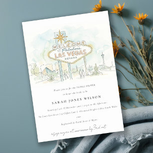 Invitación Chorreo Nupcial de Acuarela de Las Vegas Nevada