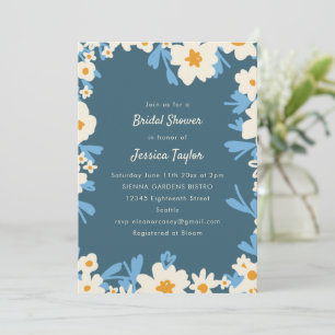 Invitación Chorreo Nupcial Floral Cottagecore Azul Pizarra Am