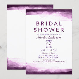 Invitación Chorreo Nupcial Moderno de Acuarela Púrpura de Boy