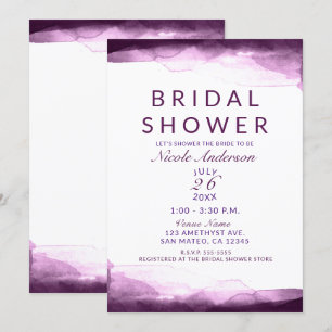 Invitación Chorreo Nupcial Moderno de Acuarela Púrpura de Boy