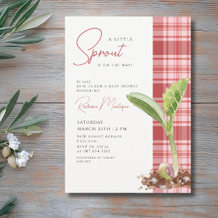 Invitación Chorreo Rojo de Cuadritos Pequeño Brote Baby Showe