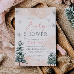 Invitación Chorreo Rosa Claro Invierno Encantado Baby Shower