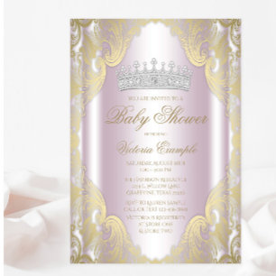 Invitación Chorreo Rosa Oro Fiesta de Bebé Princesa Elegante