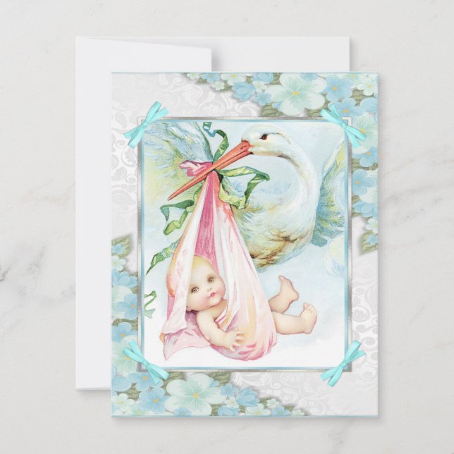 Invitación Chorreón de Bebé Azul Turquesa y Rosa (Anverso)