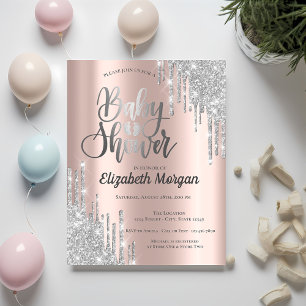 Invitación Chorretones Elegantes de Brillo Plateado Cumpleaño