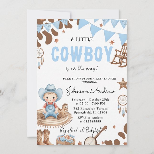 Invitación Chorrito de bebé occidental personalizado para niñ (Anverso)