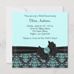 Invitación Chorro Azul Negro Bridal Shower Damask