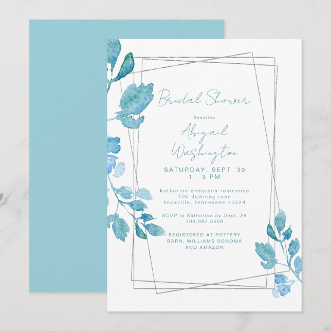 Invitación Chorro Botanico Turquesa Despedida de Soltera (Anverso / Reverso)