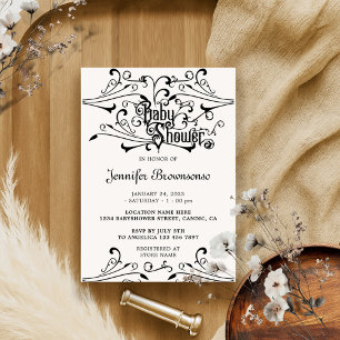 Invitación Chorro Clásico Negro Retro Adorno Baby Shower