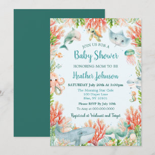 Invitación Chorro de Acuarela Bajo el Mar Baby Shower