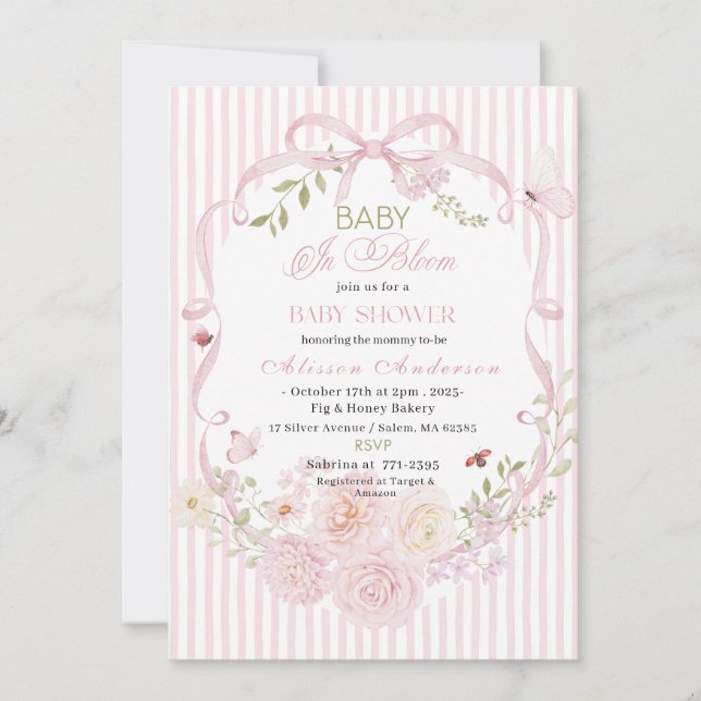 Invitación Chorro de acuarela  Bebé en flor Bebé ducha (Anverso)