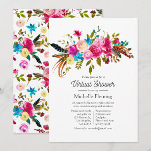 Invitación Chorro de Acuarela Boho Chic Floral Baño de Bebé V