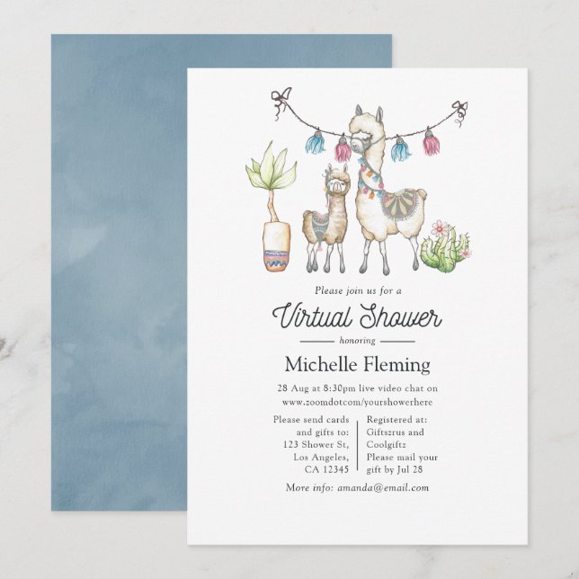 Invitación Chorro de acuarela con tema de Llama para fiesta v (Anverso / Reverso)