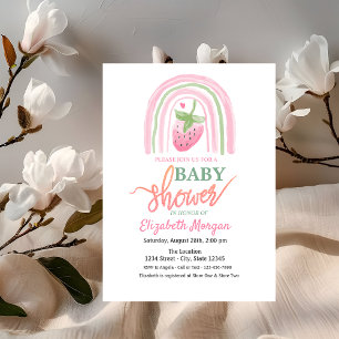 Invitación Chorro de Acuarela Cumpleaños de Bebé Fresa 