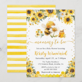 Invitación Chorro de Acuarela de Abeja y Girasoles de Verano 