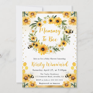 Invitación Chorro de Acuarela de Abeja y Girasoles para Baby 