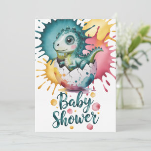 Invitación Chorro de Acuarela de Dinosaurio Adorable en la Fi