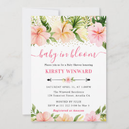 Invitación Chorro de Acuarela de Flores Tropicales Rosa Baby 