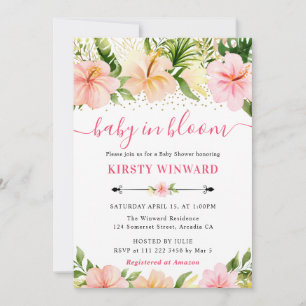 Invitación Chorro de Acuarela de Flores Tropicales Rosa Baby
