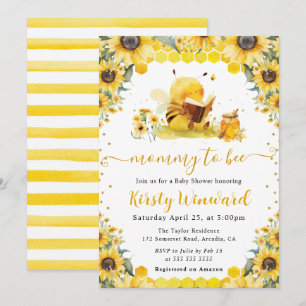 Invitación Chorro de Acuarela de Verano Abeja y Girasoles Bab