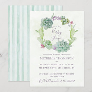 Invitación Chorro de Acuarela Desierto Cactus Suculentas Baby